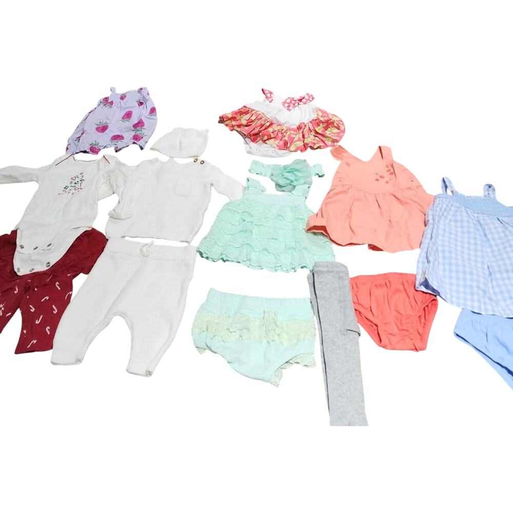 Baby Girl Clothes Lot 15 pcs Size 0-3 3-6 mos Bodysuits Dresses Pants Outfits